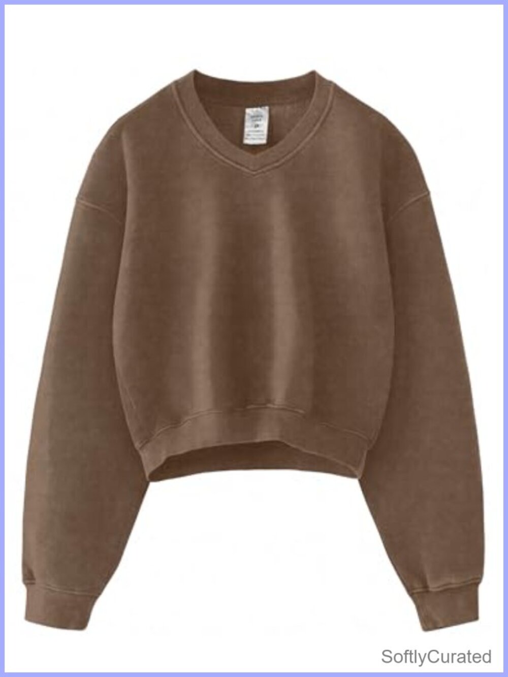 Cropped V Neck Acid Wash Sweatshirt Pullover Soft Fleece Relaxed Fit